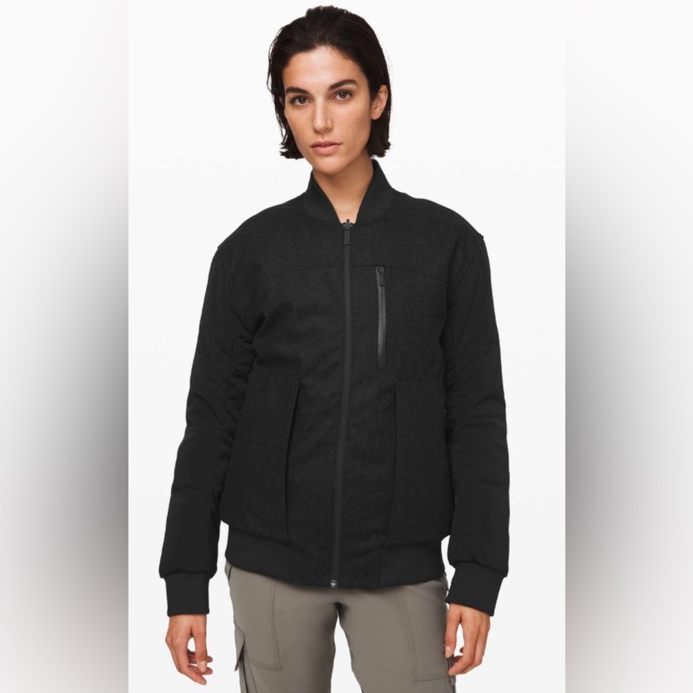 NWOT Lululemon Roam Far Wool Bomber Black / Heathered Black - Picture 1 of 14